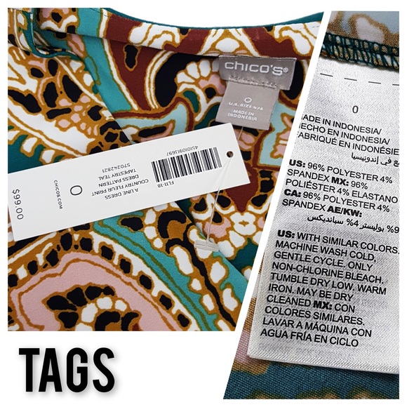CHICO'S NWT Size 4/6 Country Fleur-Print A-Line Tapestry Teal Dress - Picture 5 of 5